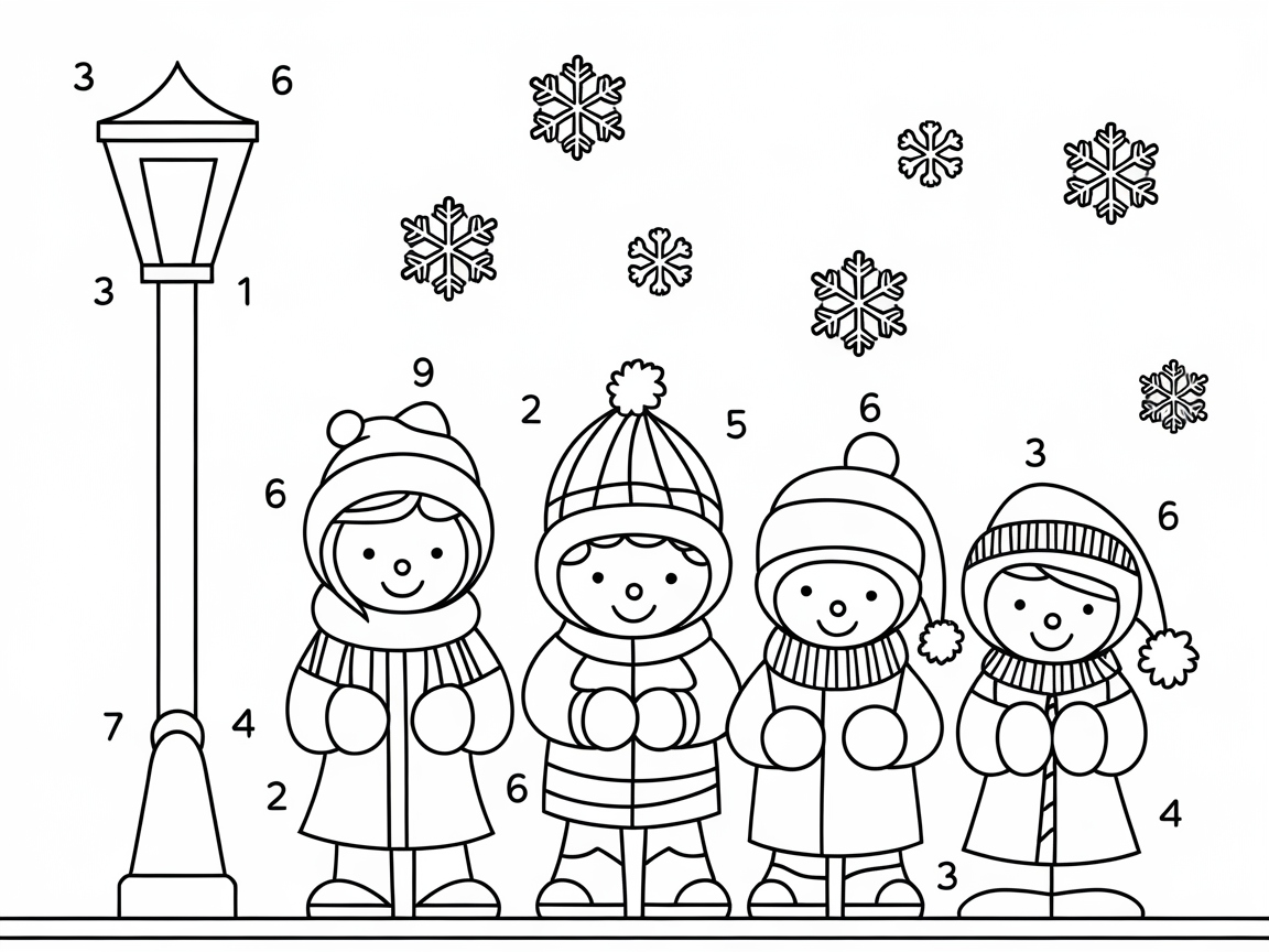 Color a Cheerful Group of Winter Carollers