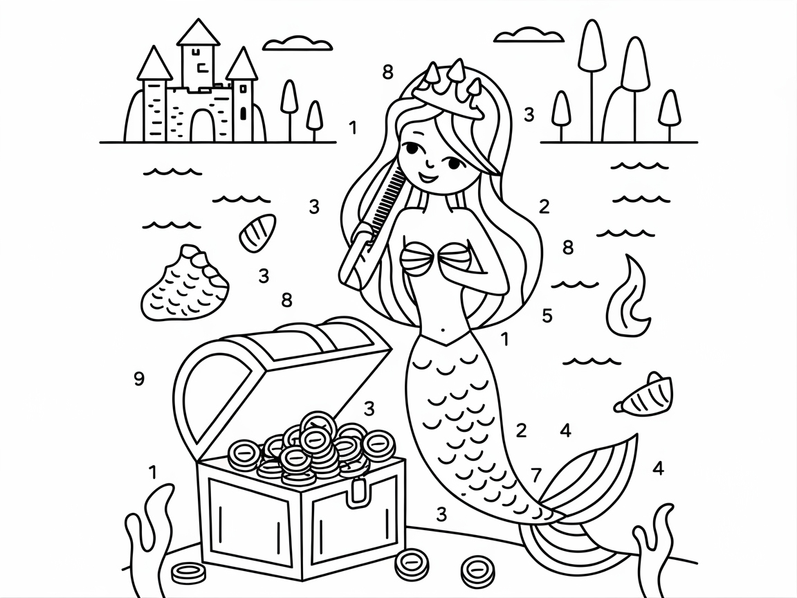 Enchanting Mermaid Treasure Hunt Coloring Page