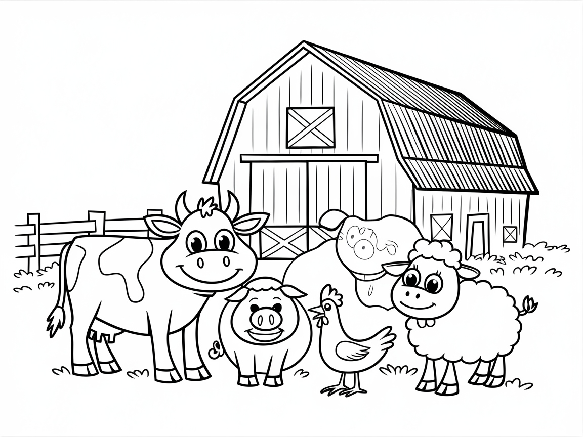Adorable Farm Animals Coloring Page