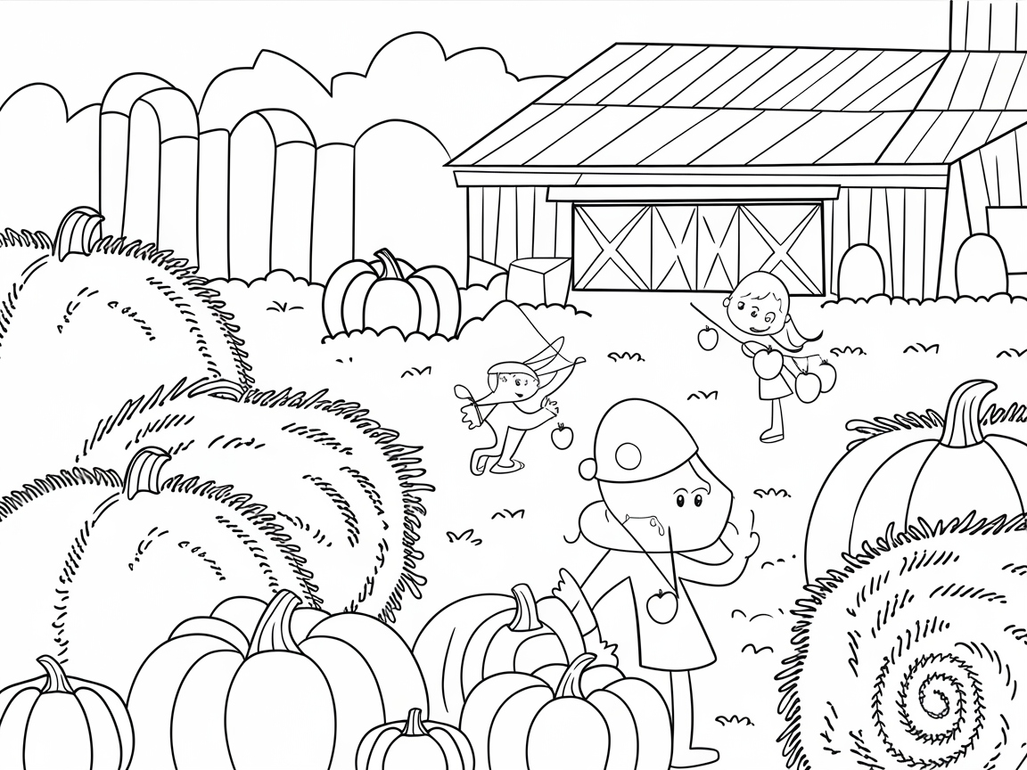 Fall Fun at the Pumpkin Patch Coloring Page