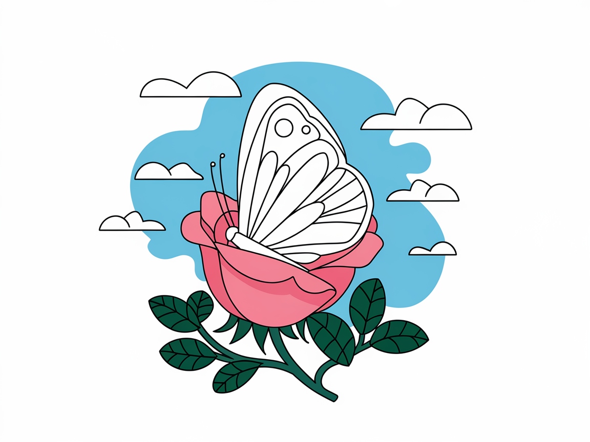 Butterfly Perched on a Rose with Cloudy Backdrop