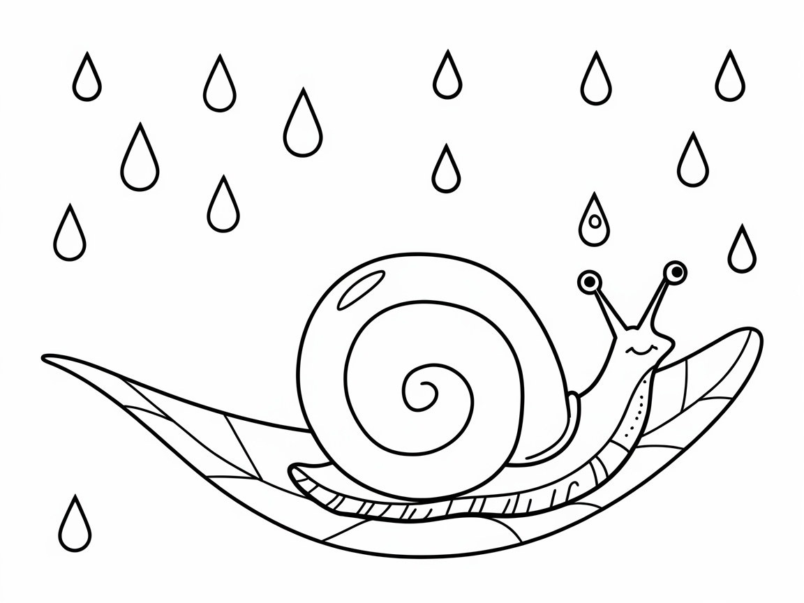 Color the Adorable Snail on a Leaf in the Rain