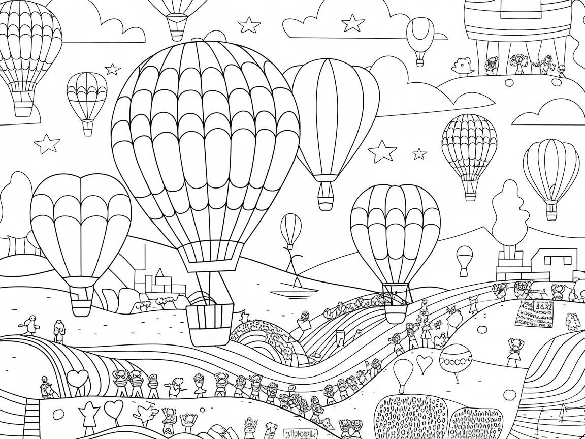 Whimsical Hot Air Balloon Festival Coloring Page
