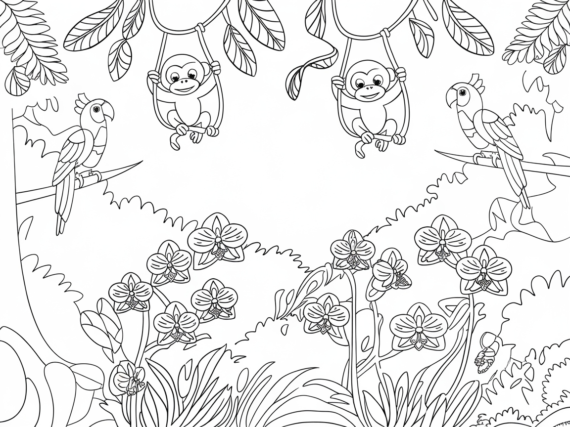 Jungle Joy with Playful Monkeys and Parrots