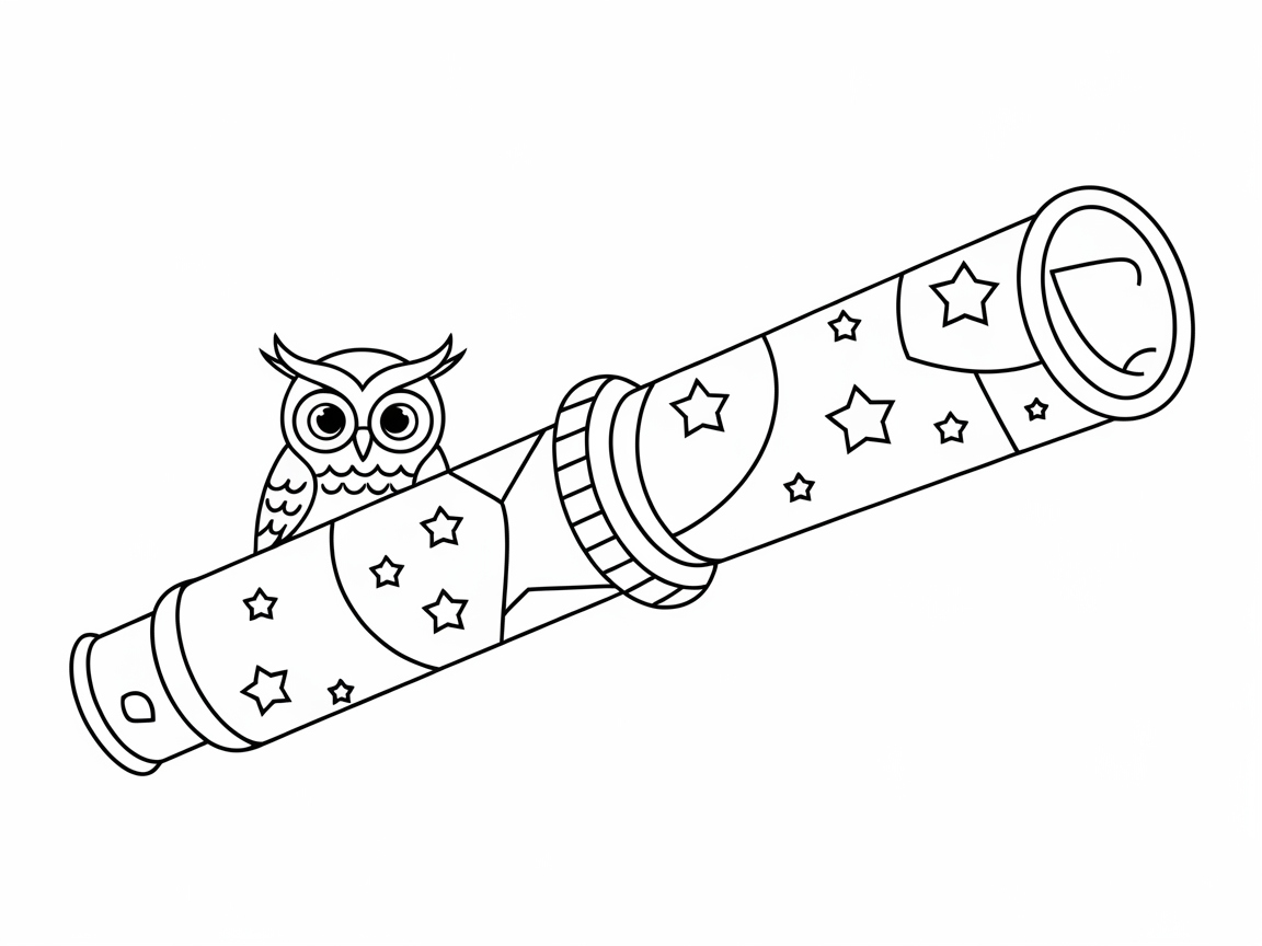 Observe the Night Sky: Owl and Telescope Scene