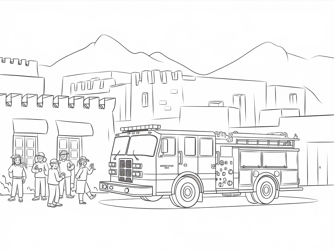 Explore the Desert with This Southwestern Fire Truck Scene