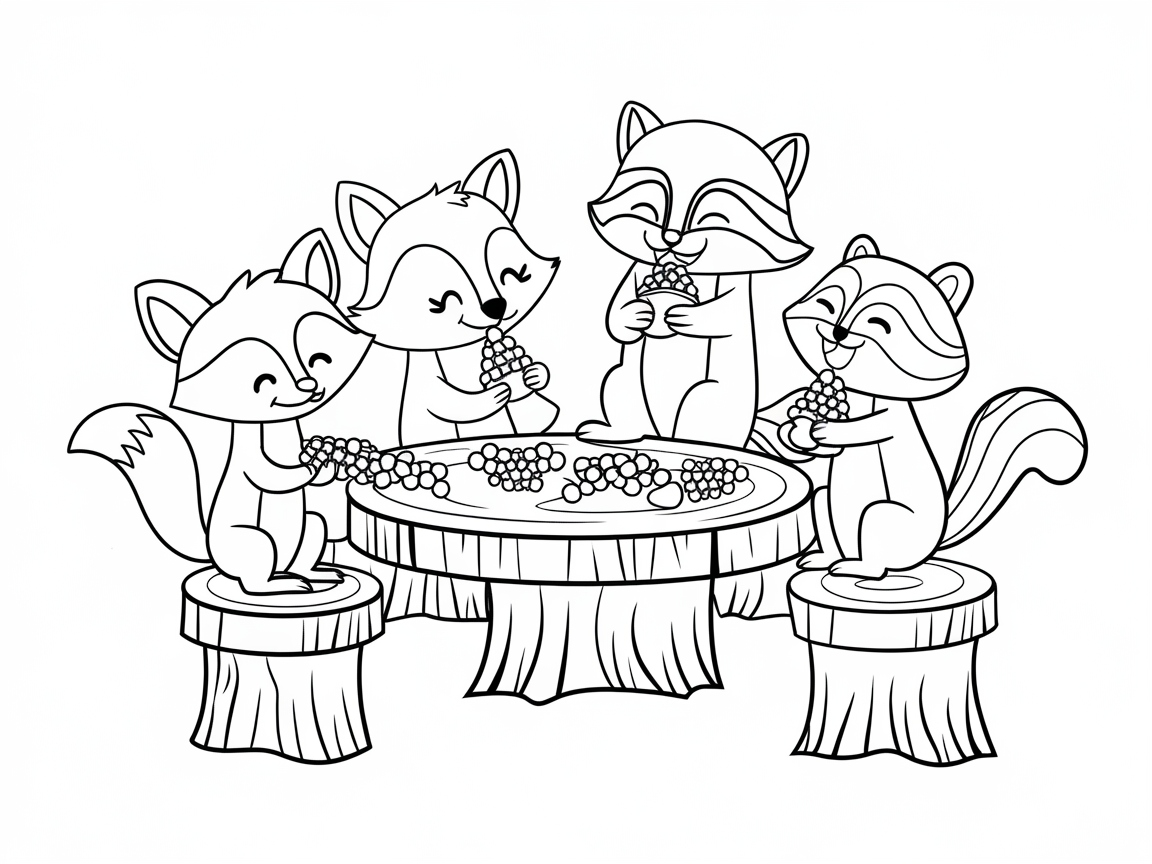 Adorable Woodland Creatures Picnic Coloring Page