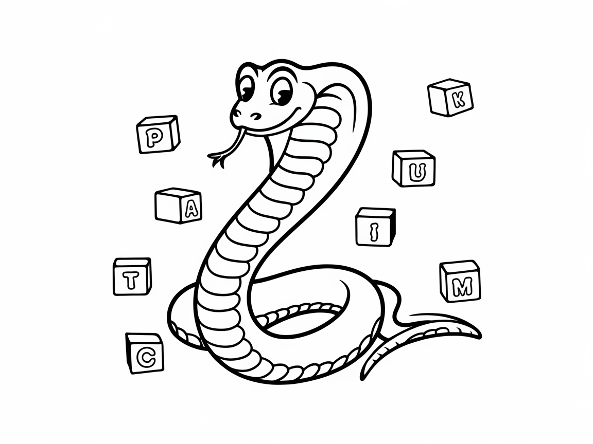 Fun and Friendly Cobra Among Letter Blocks