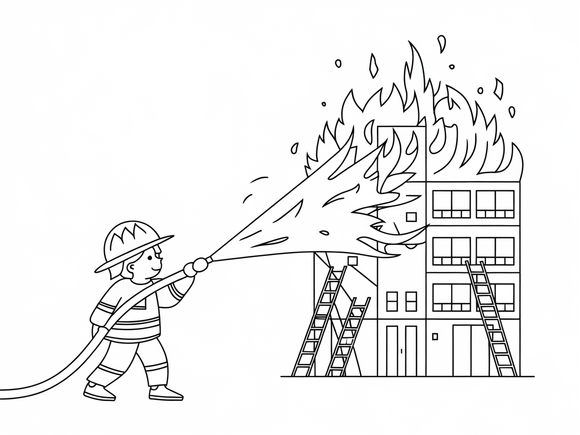 Brave Firefighter in Action: Put Out Those Flames!