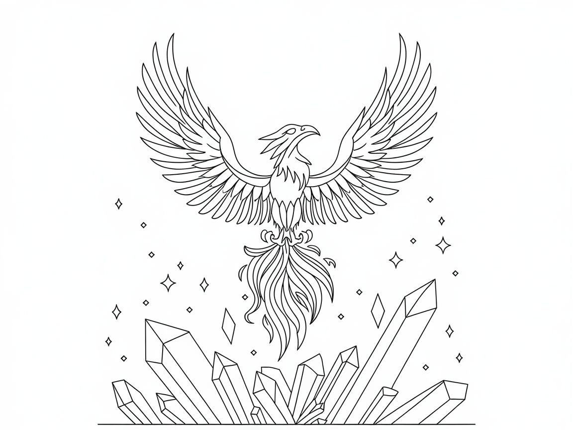 Majestic Phoenix Rising Above Crystals