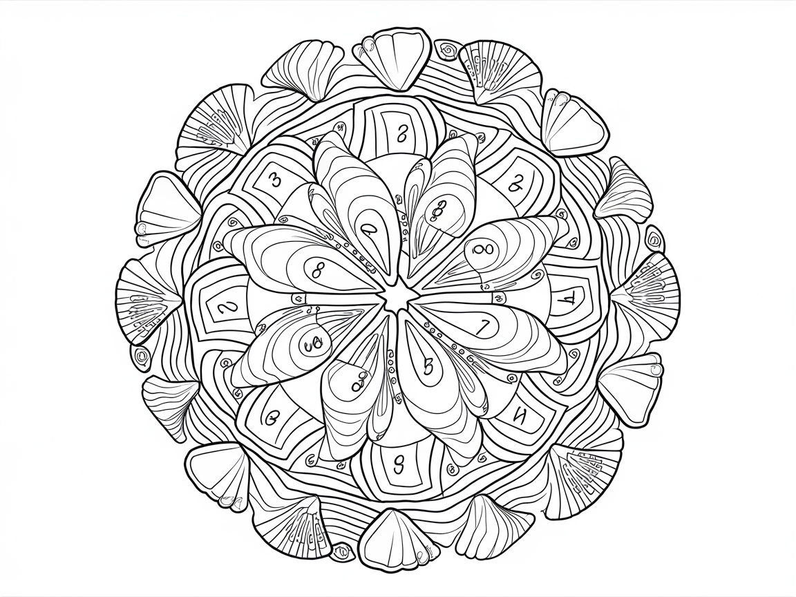 Intricate Seashell Mandala Color by Number
