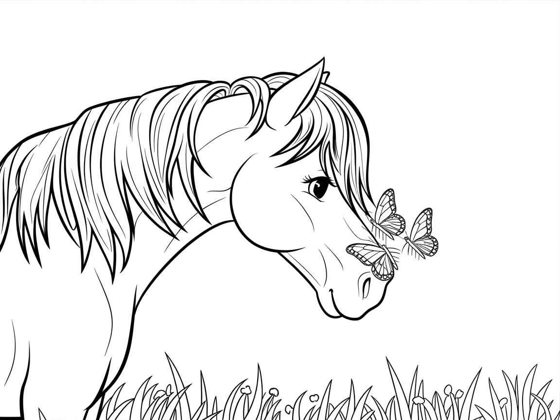 Whimsical Pony with Delicate Butterflies