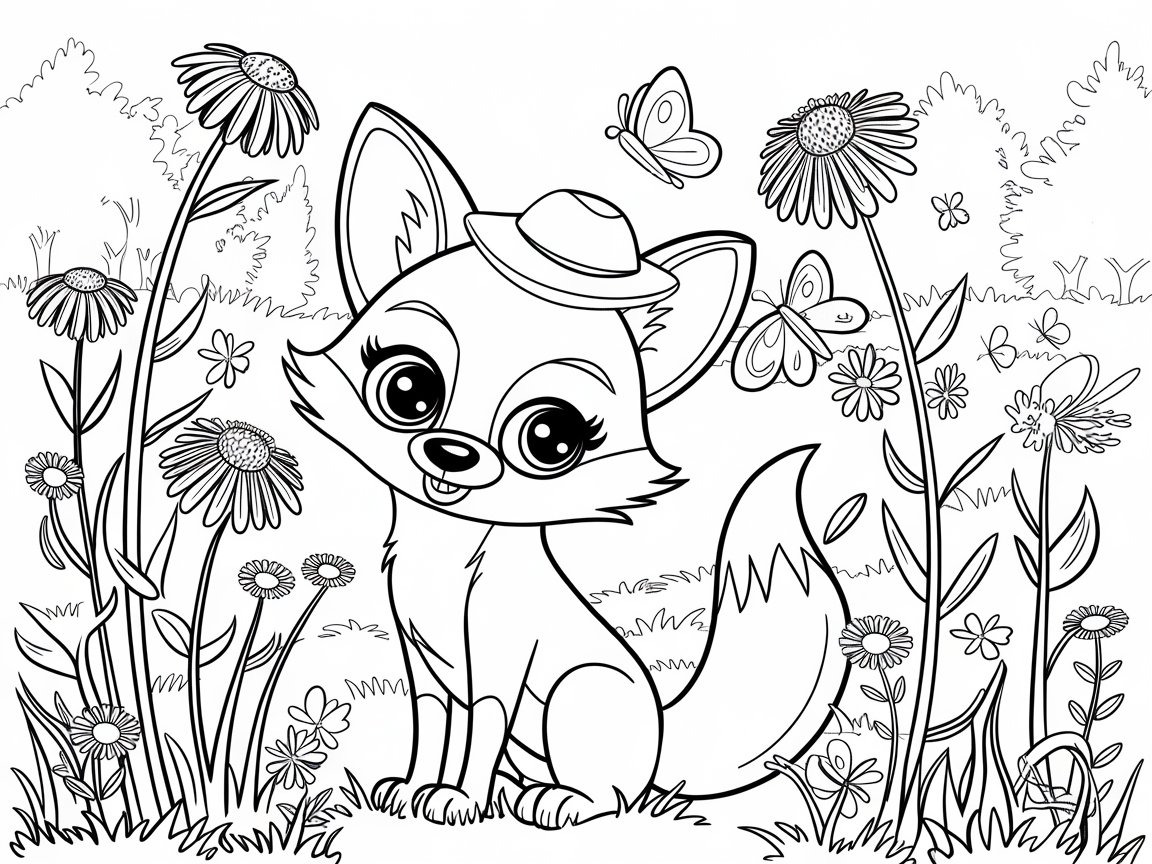Adorable Fox Amidst a Field of Flowers