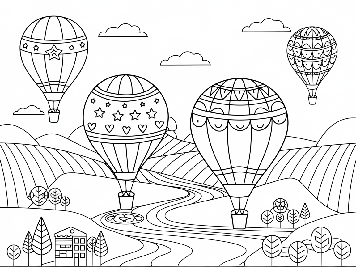Fly High with This Whimsical Hot Air Balloon Coloring Page