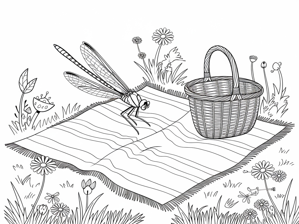 Dragonfly Picnic in a Meadow