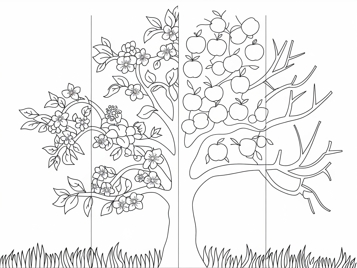 Seasonal Apple Tree from Blossoms to Harvest