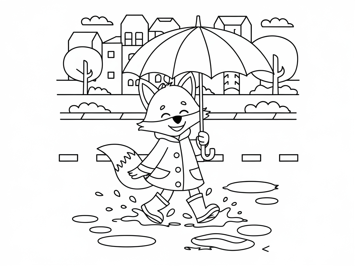 Rainy Day Stroll with a Cheerful Fox