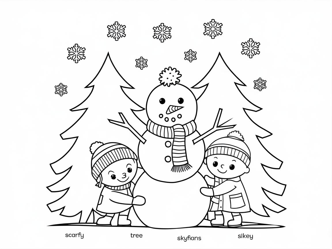 Winter Wonderland Awaits With This Snowman Scene Coloring Page