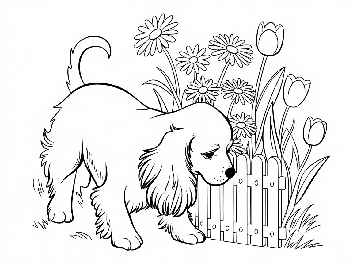 Curious Cocker Spaniel in a Flower Garden