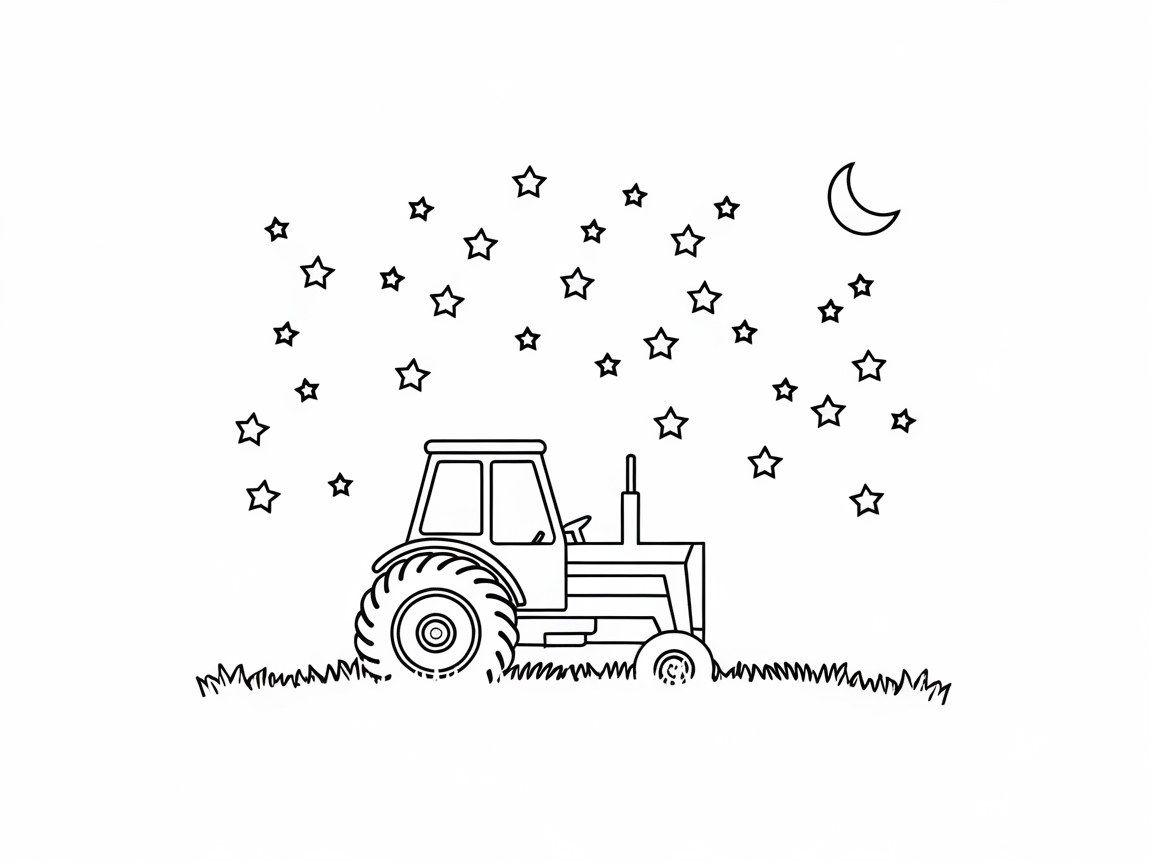 Starlit Tractor Journey in the Night