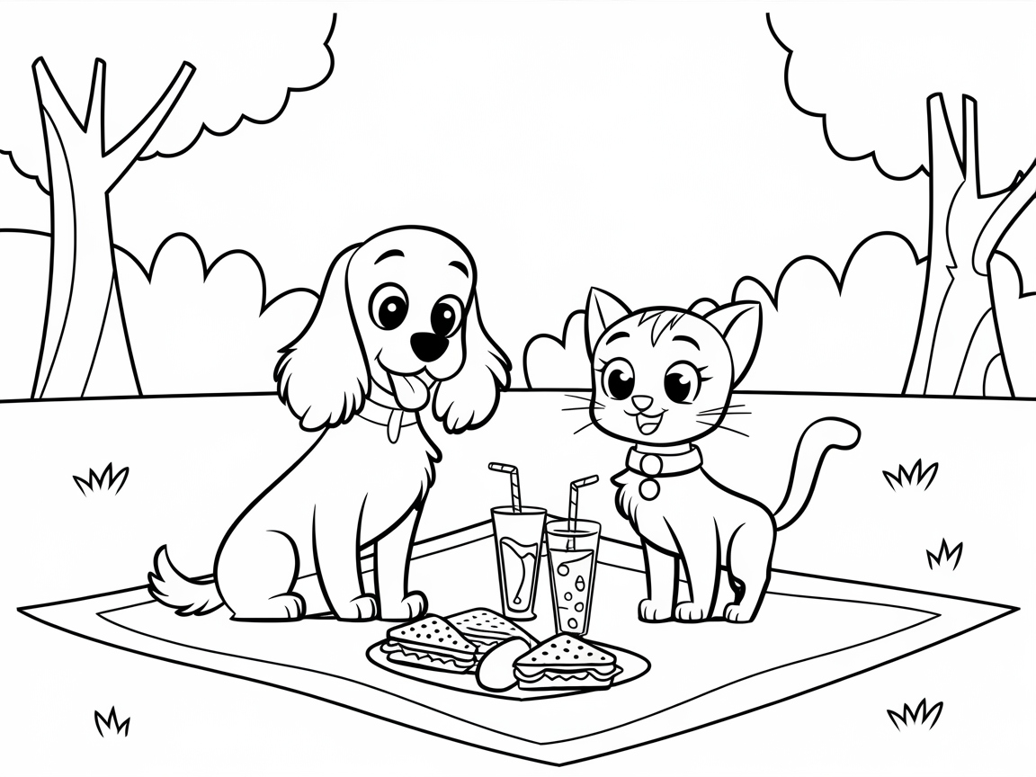 Picnic Pals: Cocker Spaniel and Feline Friend