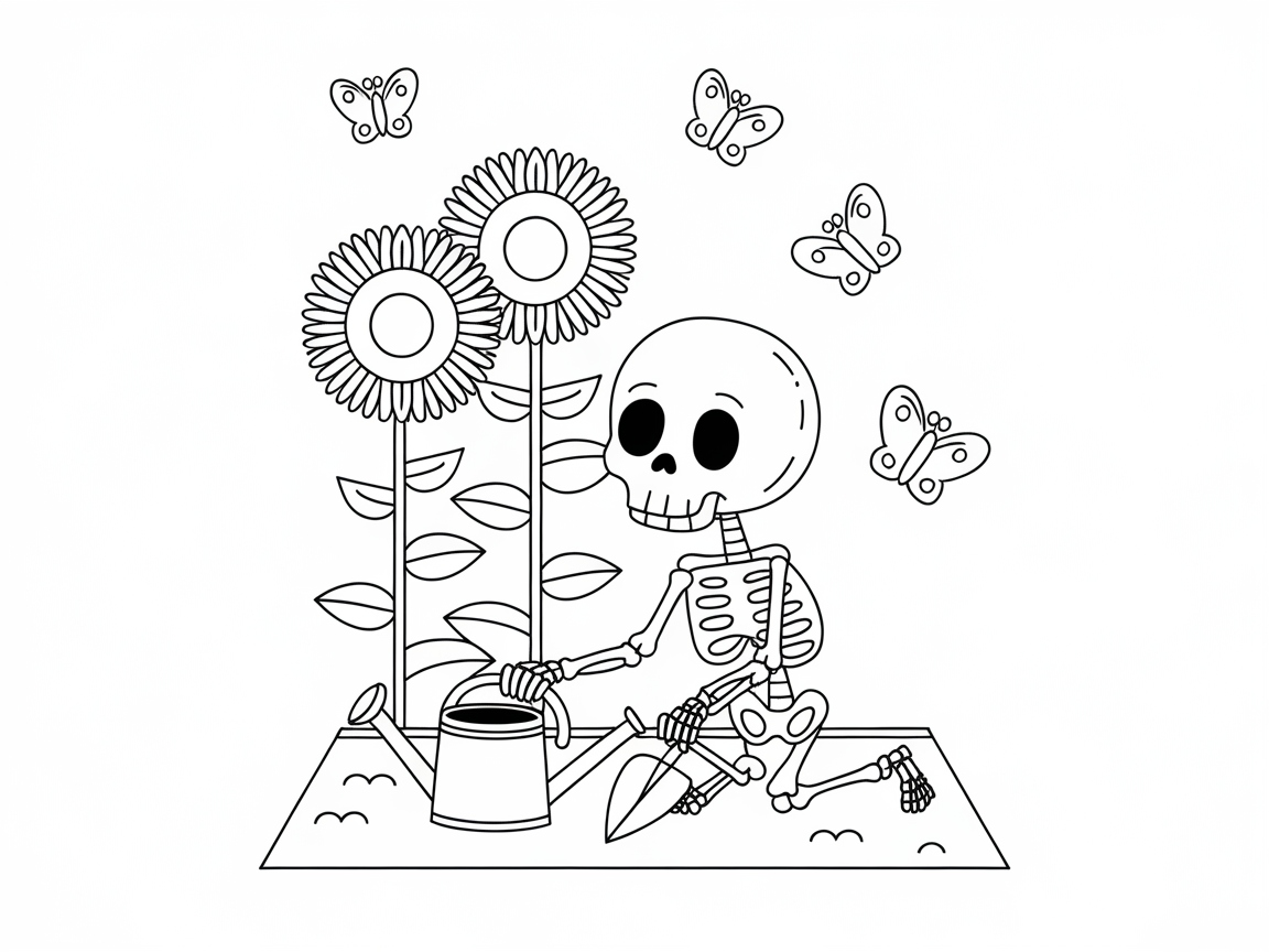 Garden Bliss with a Cheerful Skeleton Gardener