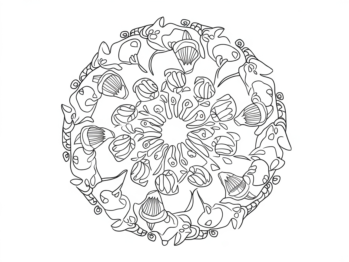 Intricate Mushroom and Dolphin Mandala