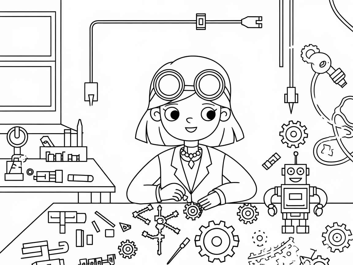 Engineer Girl in Her Creative Robotics Lab