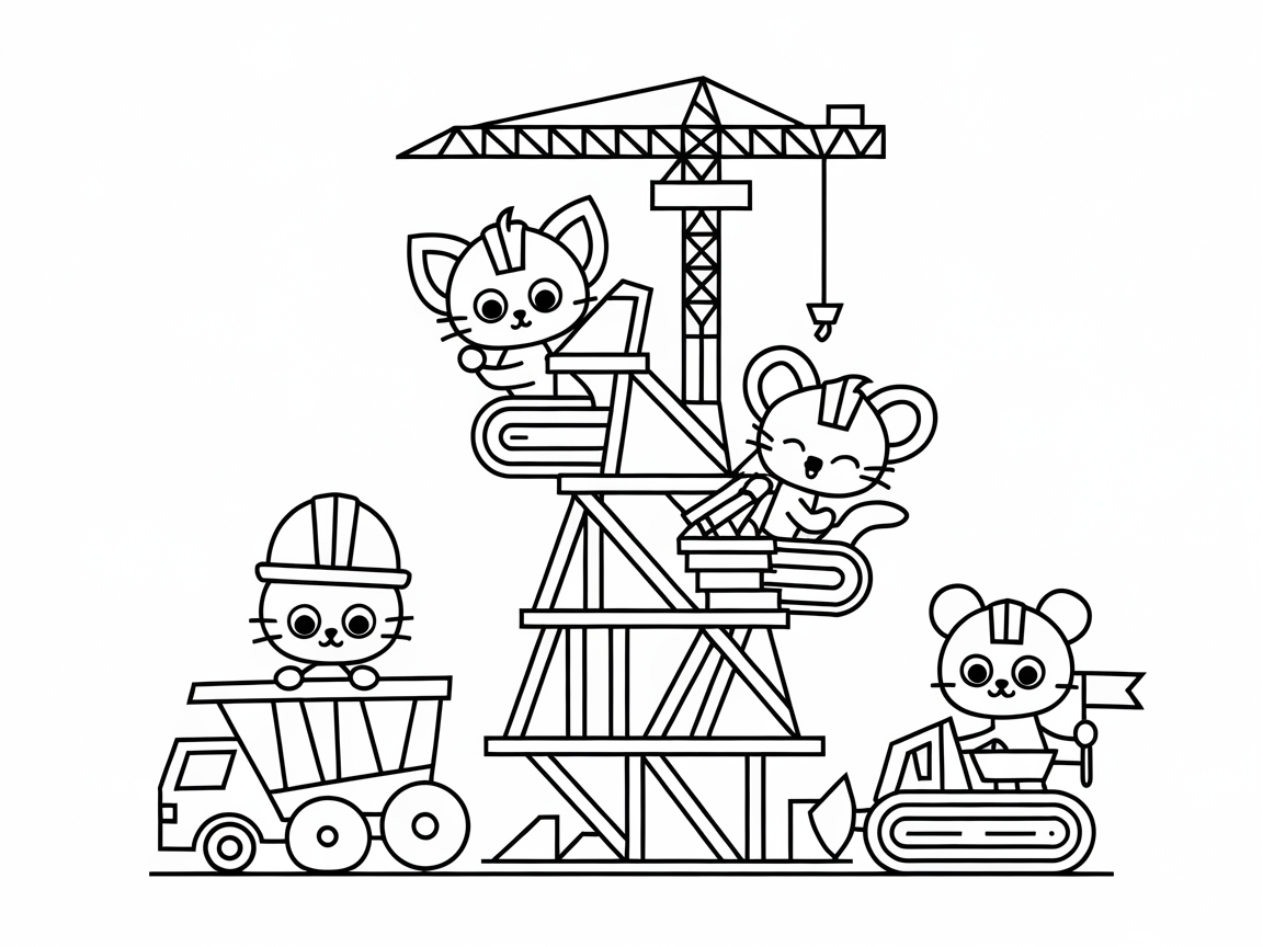 Cute Construction Animals Coloring Page