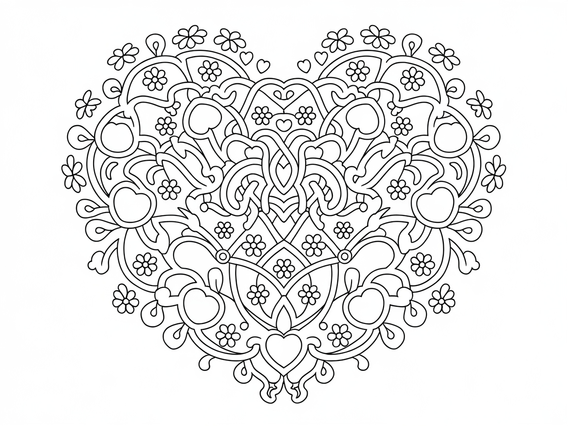 Intricate Floral Heart Pattern for Mindful Coloring