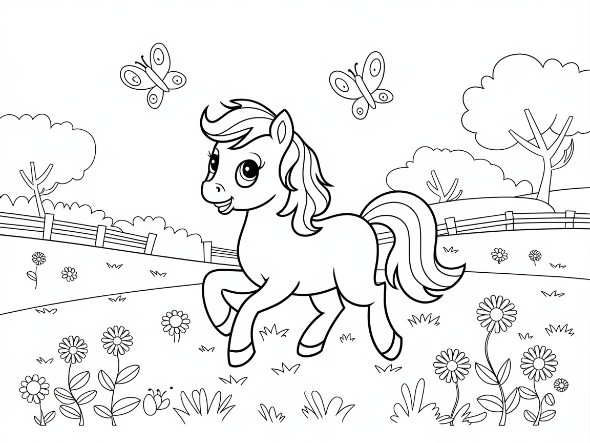 Charming Pastel Pony in a Flower-filled Meadow