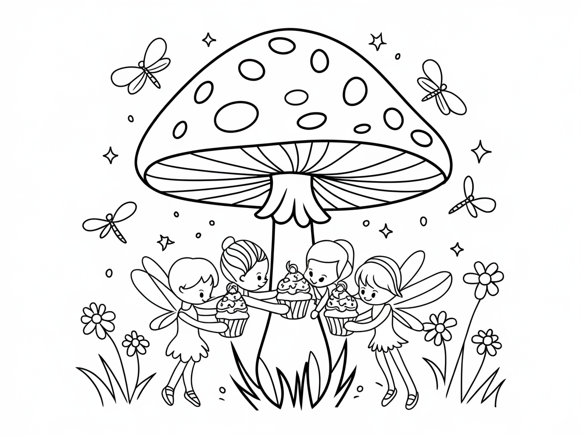 Dance with Fairies Under a Magical Mushroom Scene