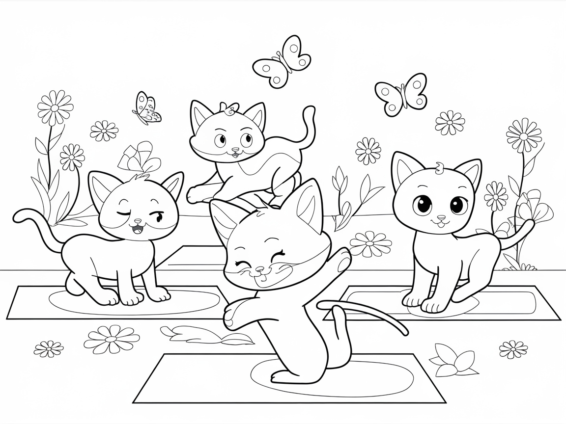 Kittens Enjoying a Garden Yoga Session