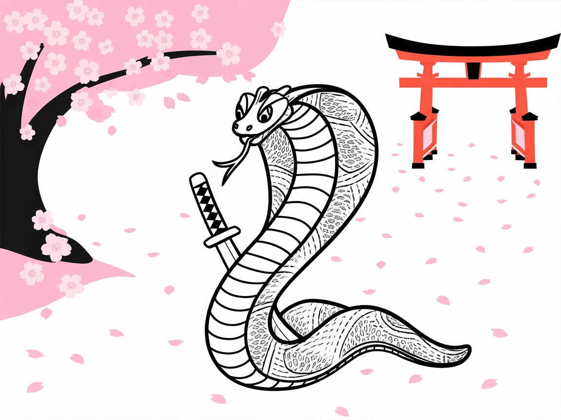 Unleash Your Inner Samurai with This Cobra and Cherry Blossom Scene