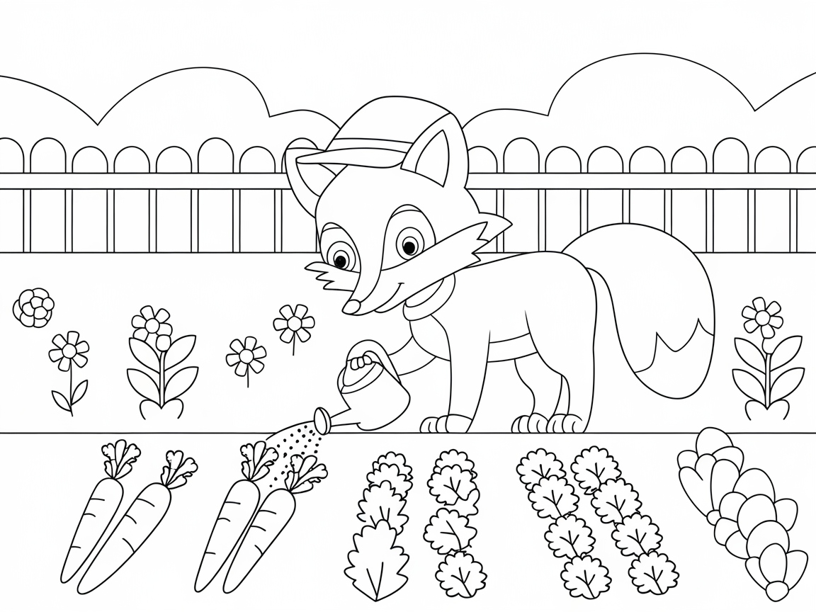 Gardening Fox Nurturing a Blooming Vegetable Plot