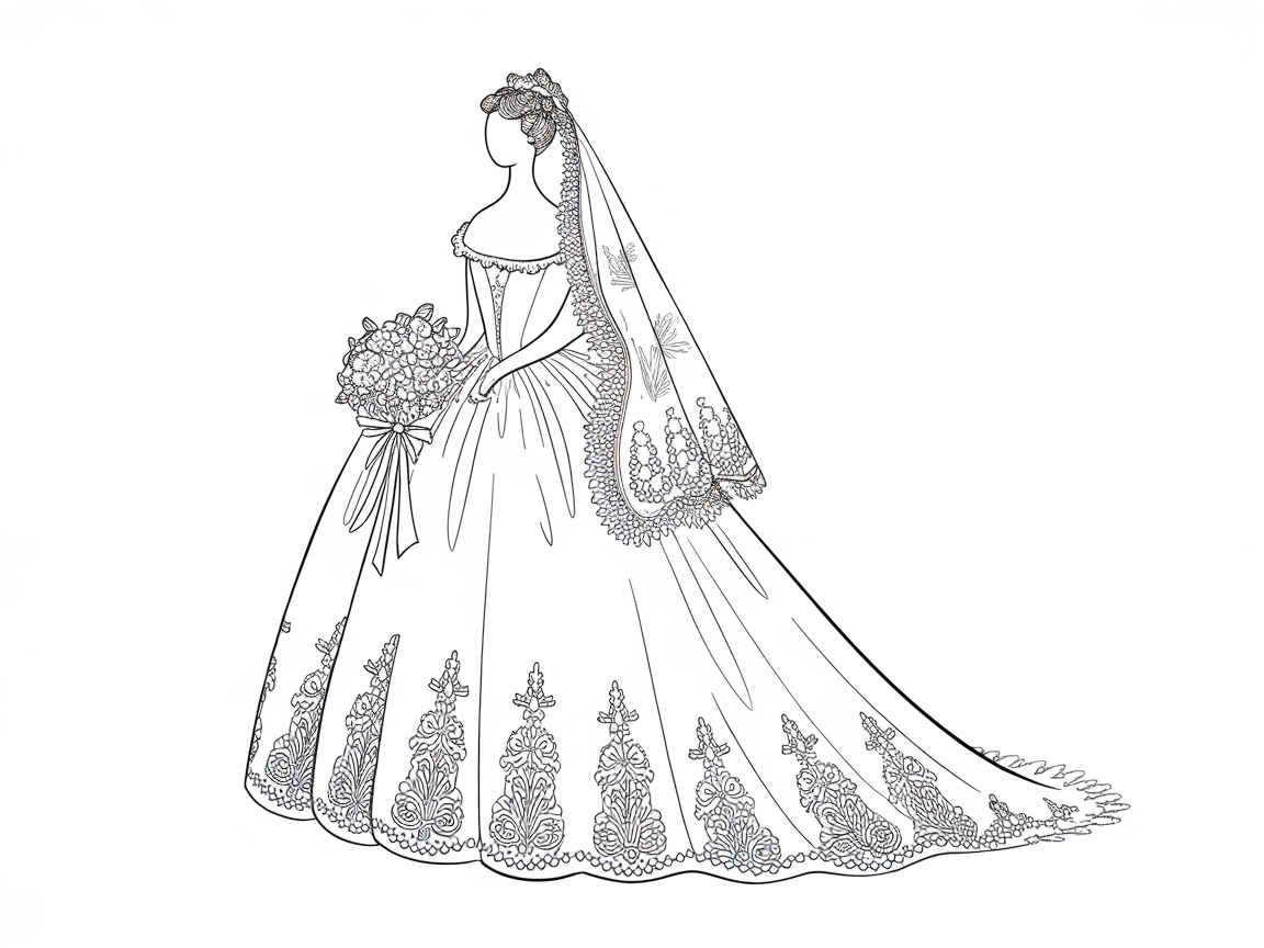 Elegance Awaits in This Bridal Gown Coloring Page