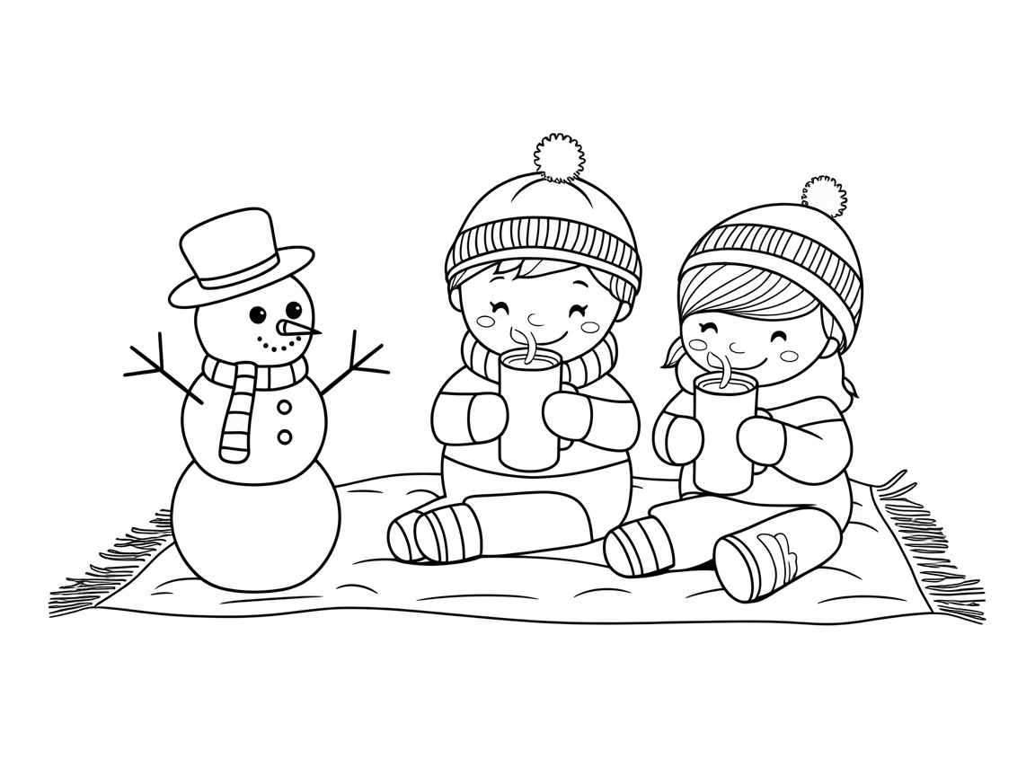 Snowy Winter Picnic Coloring Page