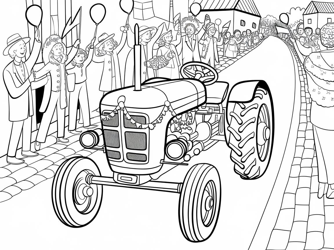 Parade Day Delight: Cheerful Tractor Procession