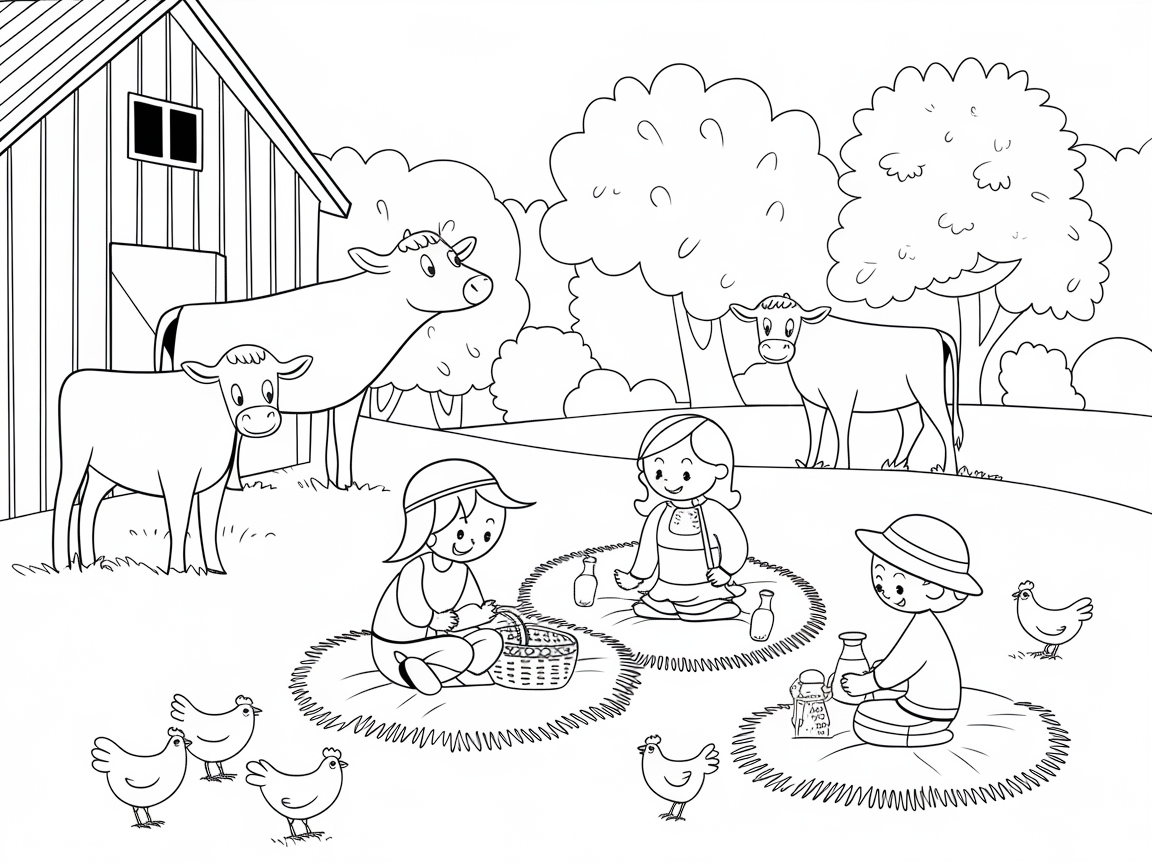 Farmyard Fun Picnic Coloring Page