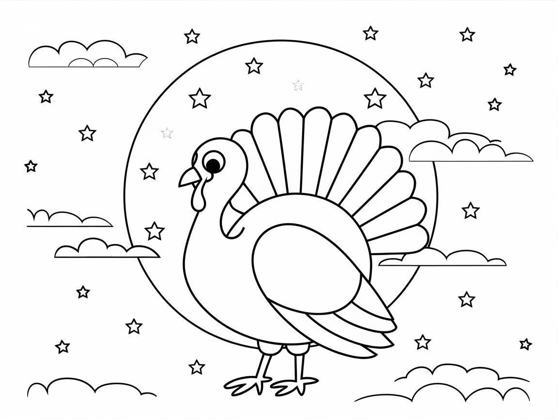 Turkeys Under the Stars: A Celestial Coloring Adventure
