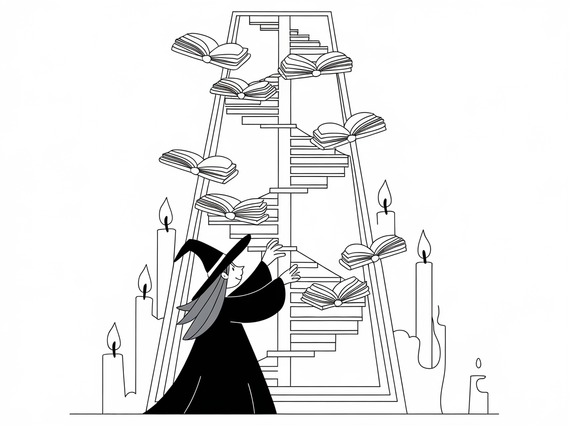 Spellbinding Book Tower with Enchanted Candles