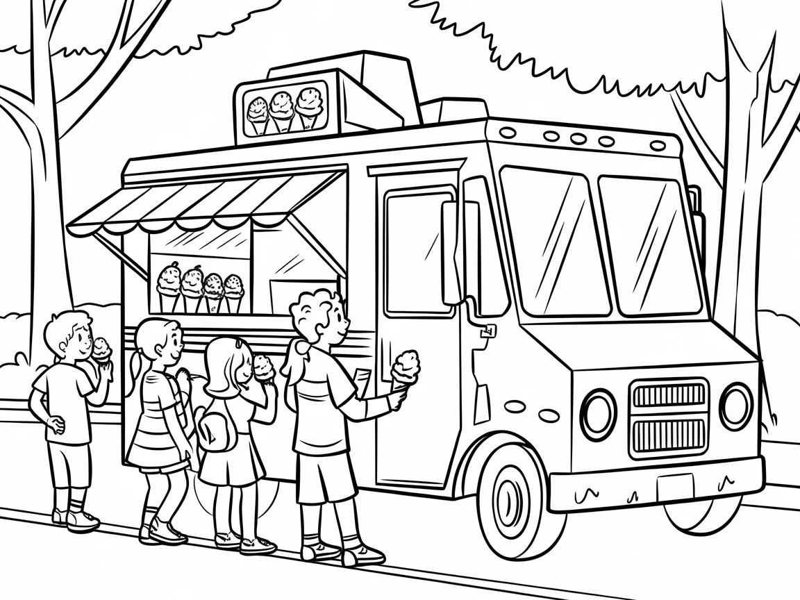 Lined Up for a Sweet Treat at the Ice Cream Truck