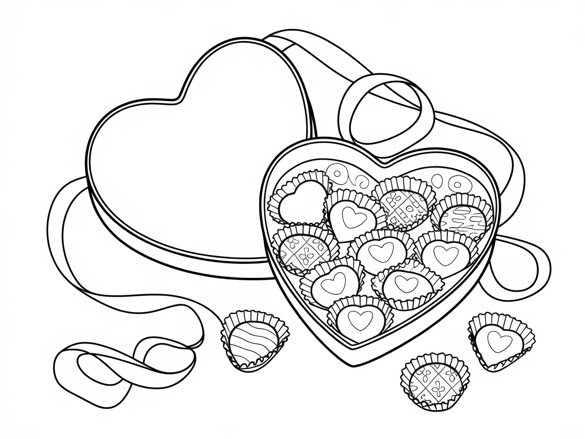 Heart-Shaped Chocolate Box Coloring Delight