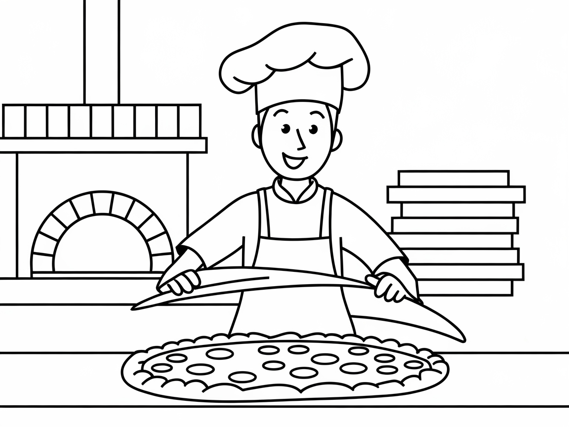 Color This Happy Pizza Chef Creating a Masterpiece