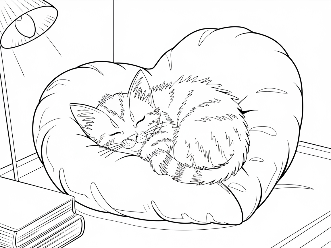 Cozy Kitten on Heart-Shaped Pillow