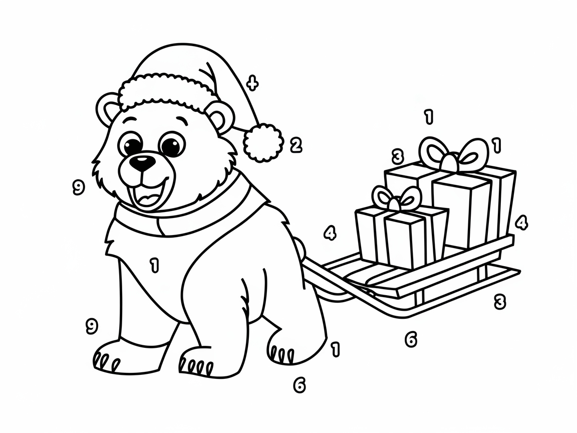 Color a Jolly Bear Pulling a Festive Sled