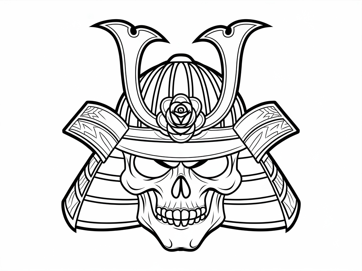 Samurai Skull with Rose Accent