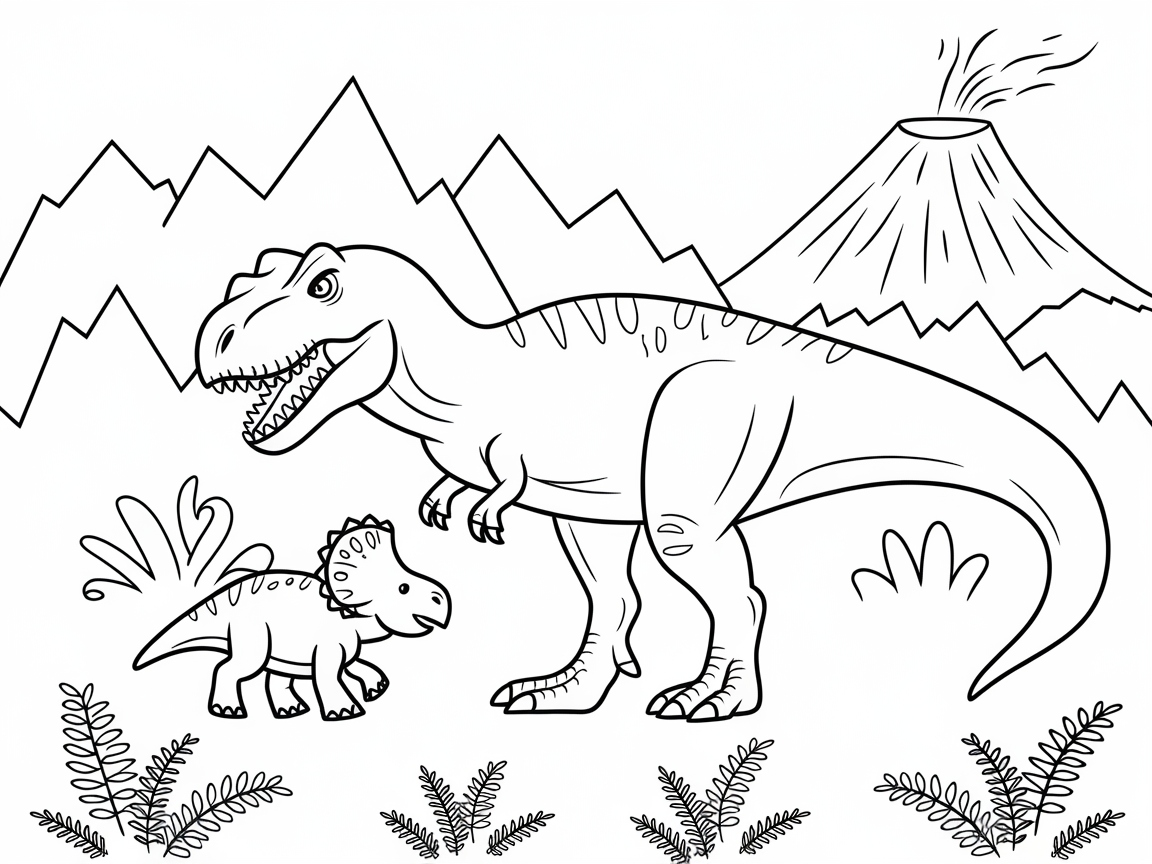 Roaring Dinosaur Duo in the Jurassic Landscape