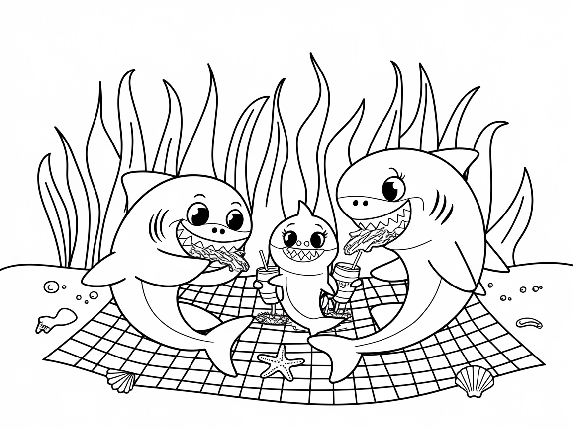 Join the Fun with This Shark Family Picnic Page