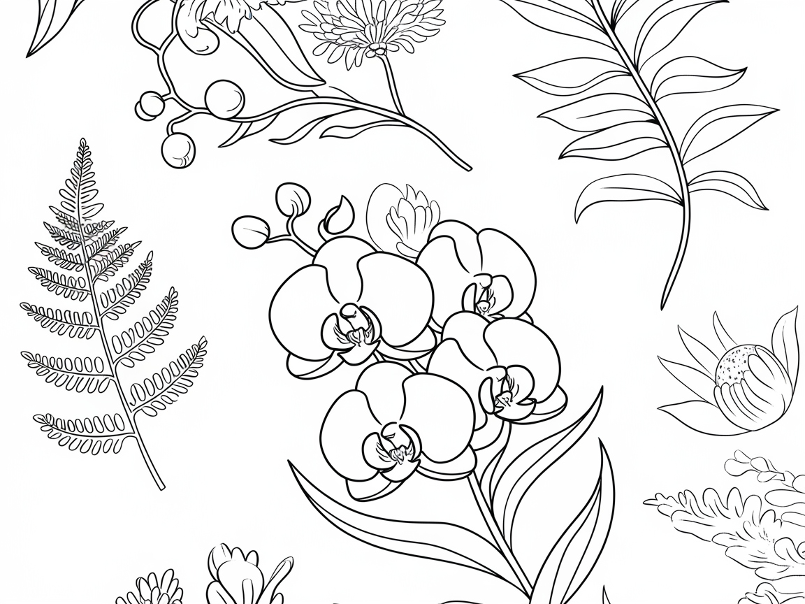 Bring Nature Indoors with This Orchid and Fern Coloring Page